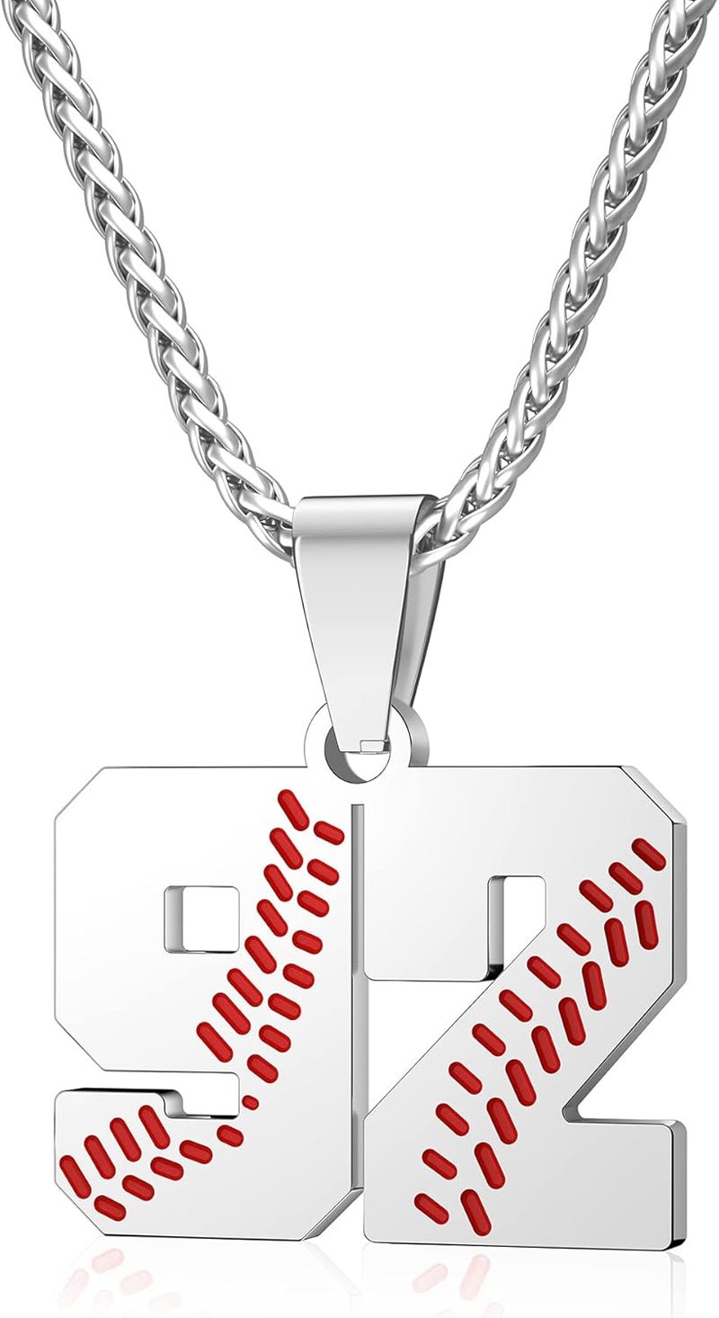 Wikavanli Personalized Baseball Jersey Number 00-99 Necklace - Stainless Steel Baseball Chain Pendant Necklace - Team Jewelry Gift for Boys, Girls, Men, Women - Image 1